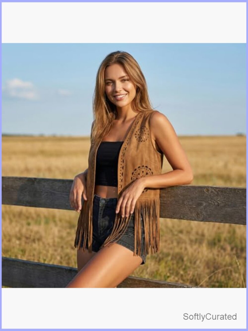 Suede Fringe Vest Sleeveless Open Front Western Cowgirl Jacket Hippie - Picture 2 of 7